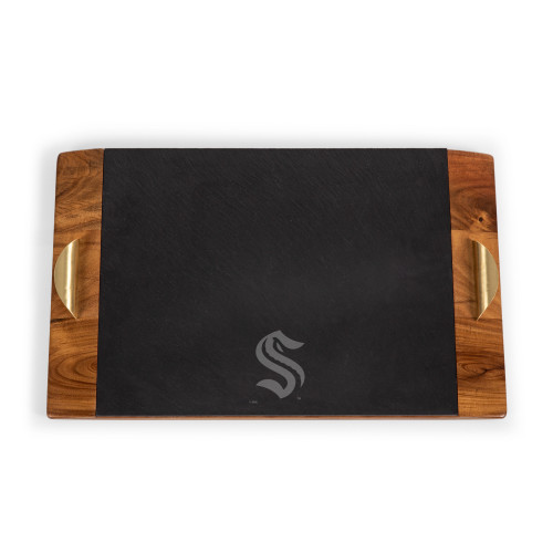 Seattle Kraken Covina Acacia and Slate Serving Tray, (Acacia Wood & Slate Black with Gold Accents)