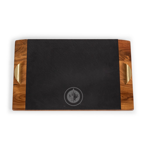 Winnipeg Jets Covina Acacia and Slate Serving Tray, (Acacia Wood & Slate Black with Gold Accents)