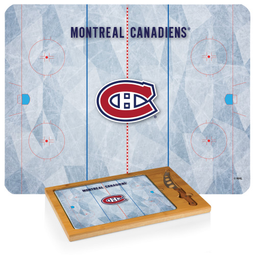 Montreal Canadiens Hockey Rink Icon Glass Top Cutting Board & Knife Set, (Parawood & Bamboo)