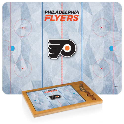 Philadelphia Flyers Hockey Rink Icon Glass Top Cutting Board & Knife Set, (Parawood & Bamboo)