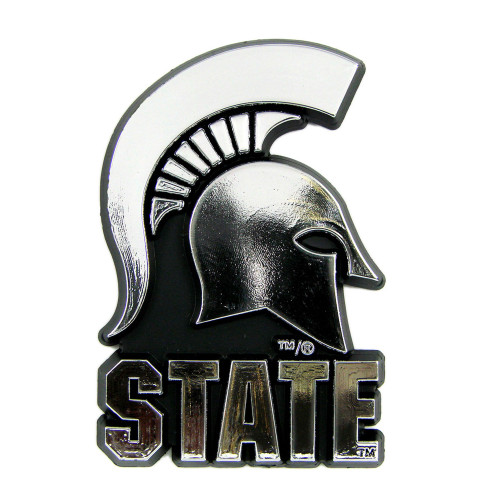 Michigan State University - Michigan State Spartans Molded Chrome Emblem "Spartan Helmet & 'STATE'" Alternate Logo Chrome