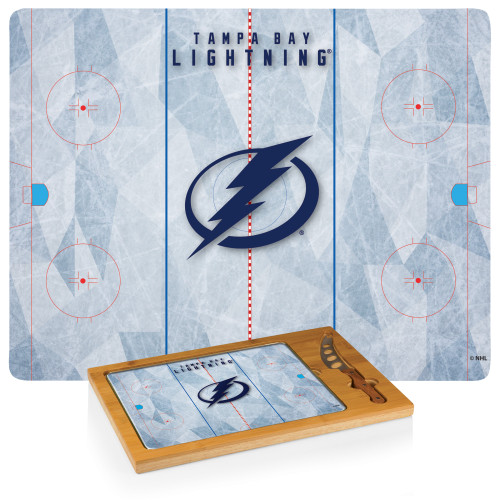 Tampa Bay Lightning Hockey Rink Icon Glass Top Cutting Board & Knife Set, (Parawood & Bamboo)