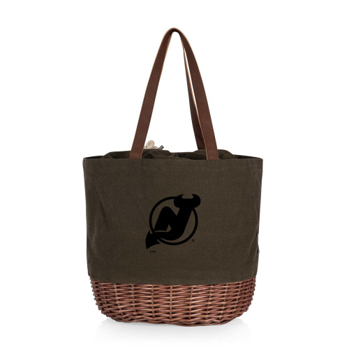 New Jersey Devils Coronado Canvas and Willow Basket Tote, (Khaki Green with Beige Accents)
