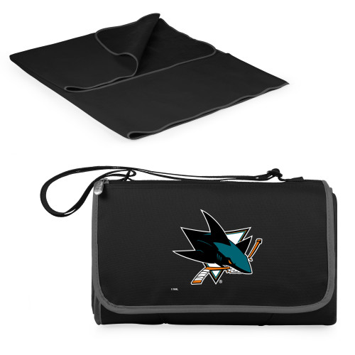 San Jose Sharks Blanket Tote Outdoor Picnic Blanket, (Black with Black Exterior)