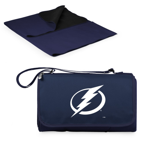 Tampa Bay Lightning Blanket Tote Outdoor Picnic Blanket, (Navy Blue with Black Flap)