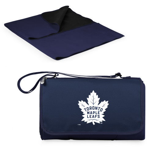 Toronto Maple Leafs Blanket Tote Outdoor Picnic Blanket, (Navy Blue with Black Flap)