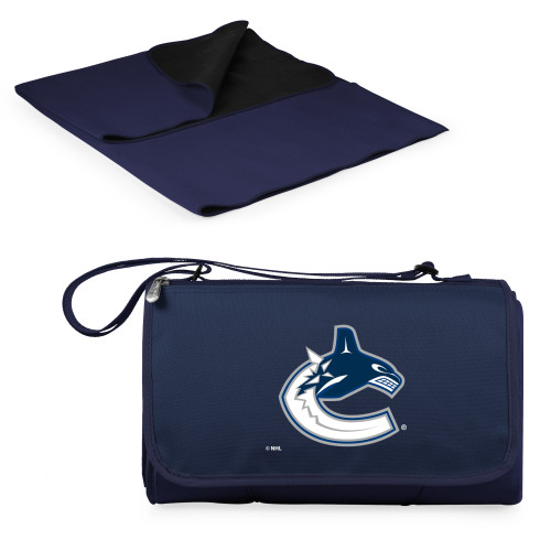 Vancouver Canucks Blanket Tote Outdoor Picnic Blanket, (Navy Blue with Black Flap)