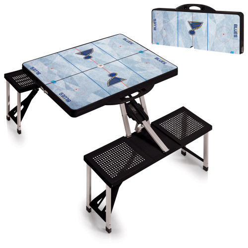 St Louis Blues Hockey Rink Picnic Table Portable Folding Table with Seats, (Black)