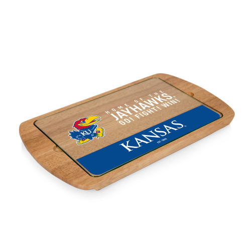 Kansas Jayhawks Billboard Glass Top Serving Tray, (Parawood)