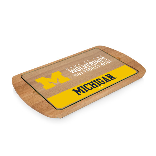 Michigan Wolverines Billboard Glass Top Serving Tray, (Parawood)