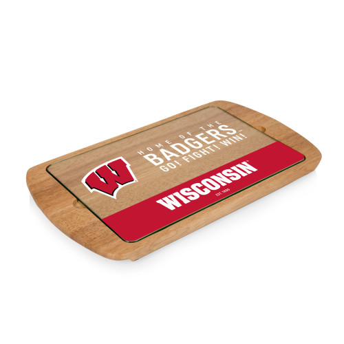 Wisconsin Badgers Billboard Glass Top Serving Tray, (Parawood)