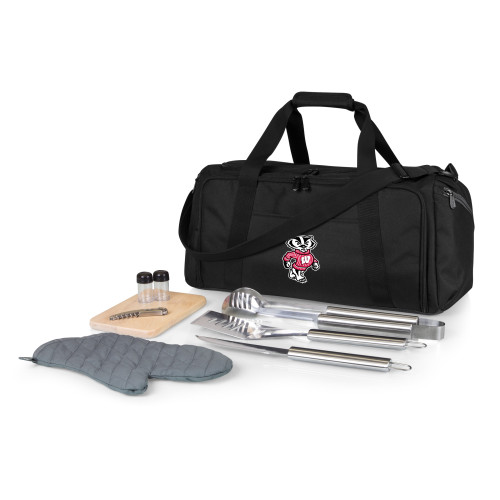 Wisconsin Badgers BBQ Kit Grill Set & Cooler, (Black)