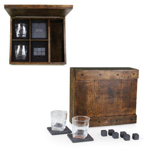 Ole Miss Rebels Whiskey Box Gift Set, (Oak Wood)