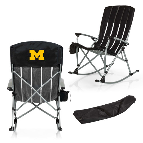 Michigan Wolverines Outdoor Rocking Camp Chair, (Black)