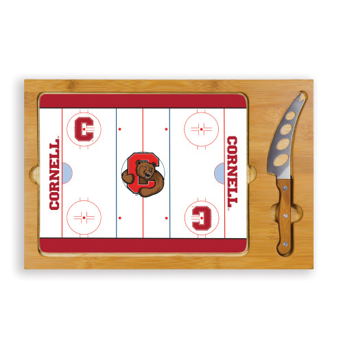 Cornell Big Red Hockey Rink Icon Glass Top Cutting Board & Knife Set, (Parawood & Bamboo)