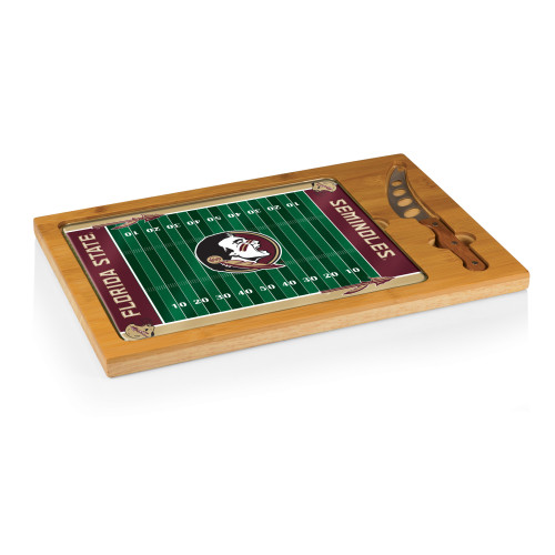 Florida State Seminoles Football Field Icon Glass Top Cutting Board & Knife Set, (Parawood & Bamboo)