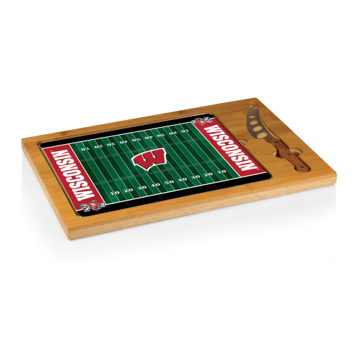 Wisconsin Badgers Football Field Icon Glass Top Cutting Board & Knife Set, (Parawood & Bamboo)
