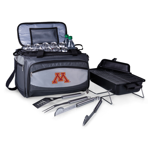 Minnesota Golden Gophers Buccaneer Portable Charcoal Grill & Cooler Tote, (Black with Gray Accents)