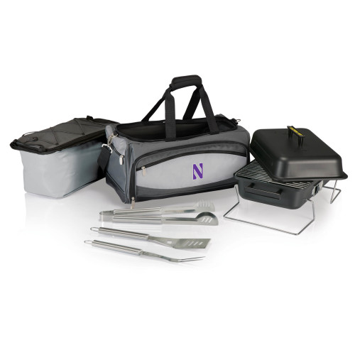 Northwestern Wildcats Buccaneer Portable Charcoal Grill & Cooler Tote, (Black with Gray Accents)