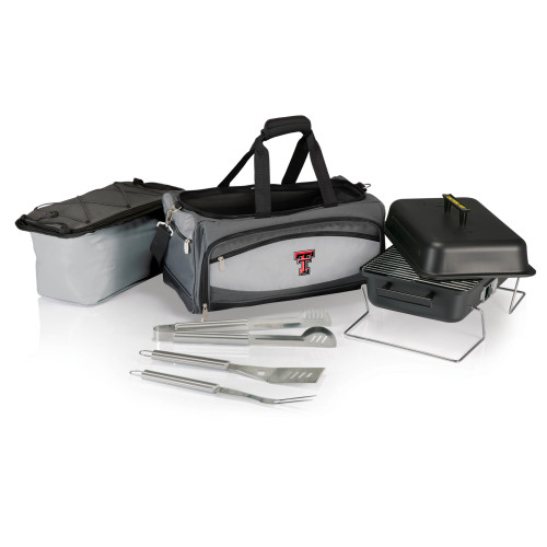 Texas Tech Red Raiders Buccaneer Portable Charcoal Grill & Cooler Tote, (Black with Gray Accents)