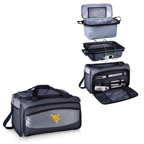 West Virginia Mountaineers Buccaneer Portable Charcoal Grill & Cooler Tote, (Black with Gray Accents)