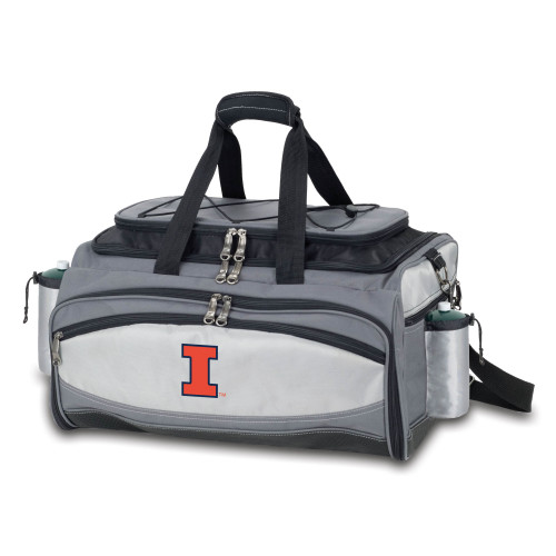 Illinois Fighting Illini Vulcan Portable Propane Grill & Cooler Tote, (Black with Gray Accents)