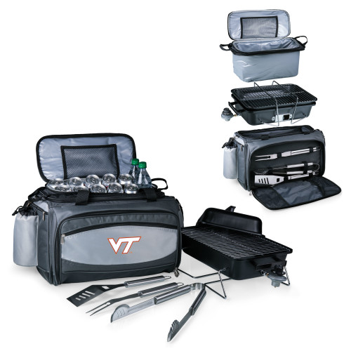 Virginia Tech Hokies Vulcan Portable Propane Grill & Cooler Tote, (Black with Gray Accents)