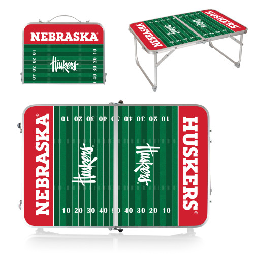 Nebraska Cornhuskers Concert Table Mini Portable Table, (Charcoal Wood Grain)