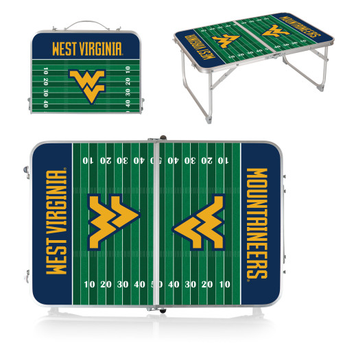 West Virginia Mountaineers Concert Table Mini Portable Table, (Charcoal Wood Grain)