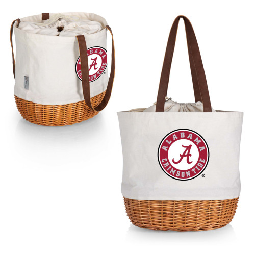 Alabama Crimson Tide Coronado Canvas and Willow Basket Tote, (Beige Canvas)