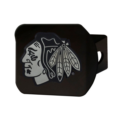 NHL - Chicago Blackhawks Hitch Cover - Chrome on Black 3.4"x4"