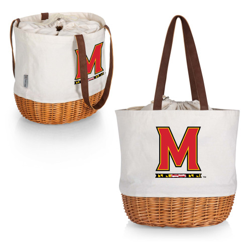 Maryland Terrapins Coronado Canvas and Willow Basket Tote, (Beige Canvas)