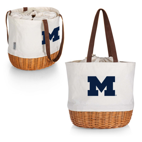 Michigan Wolverines Coronado Canvas and Willow Basket Tote, (Beige Canvas)