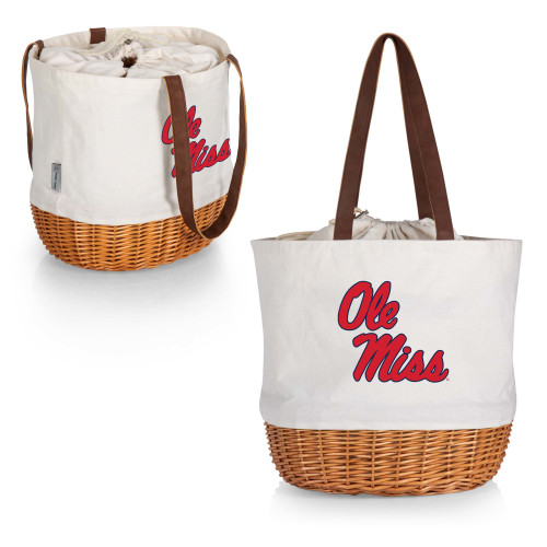 Ole Miss Rebels Coronado Canvas and Willow Basket Tote, (Beige Canvas)