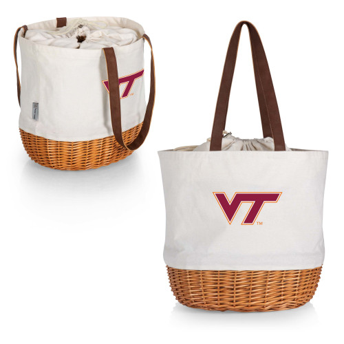 Virginia Tech Hokies Coronado Canvas and Willow Basket Tote, (Beige Canvas)