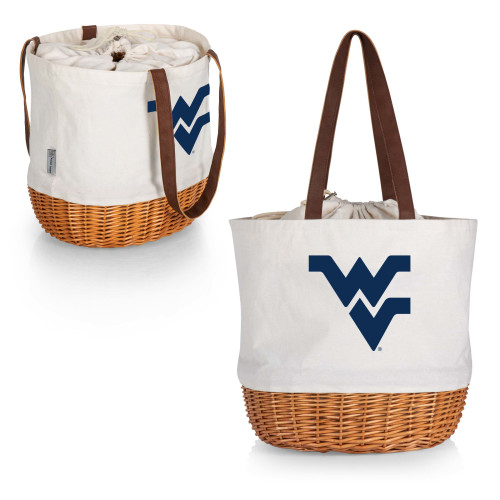 West Virginia Mountaineers Coronado Canvas and Willow Basket Tote, (Beige Canvas)