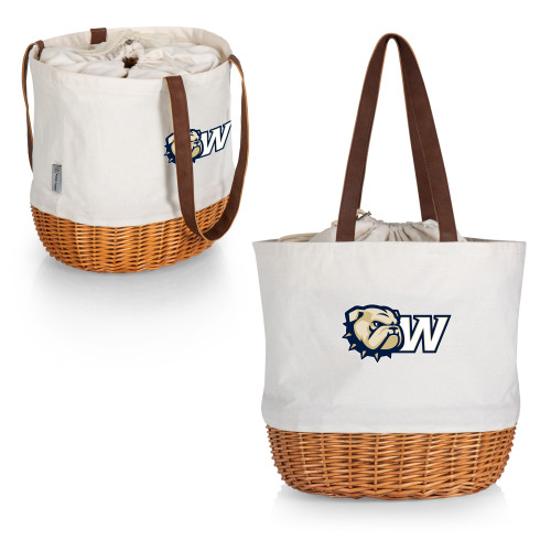 Wingate University Bulldogs Coronado Canvas and Willow Basket Tote, (Beige Canvas)