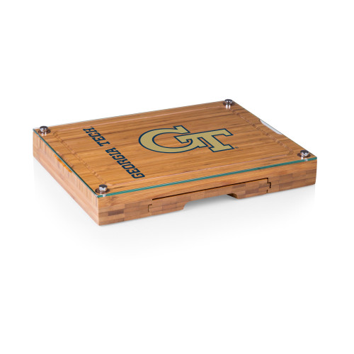 Georgia Tech Yellow Jackets Concerto Glass Top Cheese Cutting Board & Tools Set, (Bamboo)