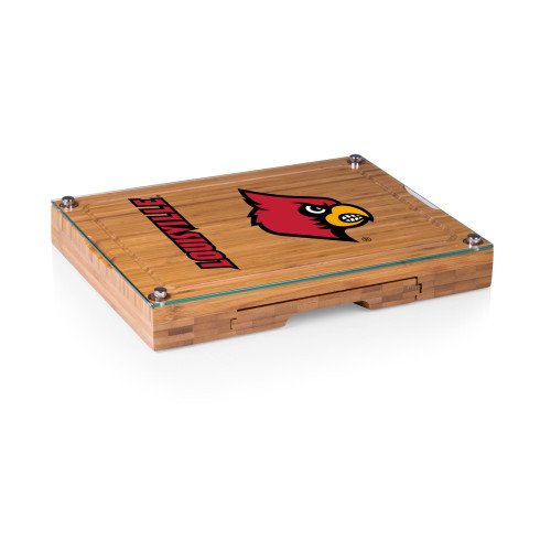 Louisville Cardinals Concerto Glass Top Cheese Cutting Board & Tools Set, (Bamboo)