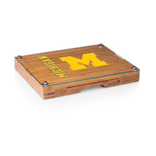 Michigan Wolverines Concerto Glass Top Cheese Cutting Board & Tools Set, (Bamboo)