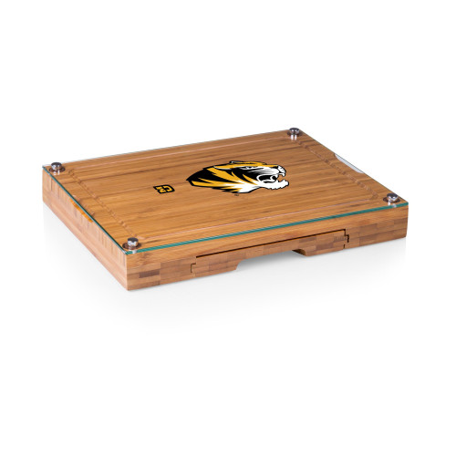 Mizzou Tigers Concerto Glass Top Cheese Cutting Board & Tools Set, (Bamboo)