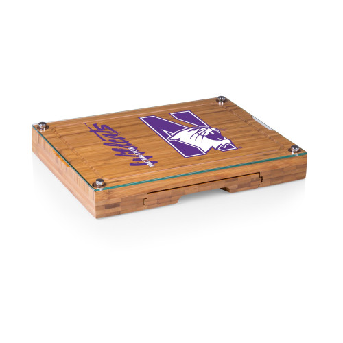 Northwestern Wildcats Concerto Glass Top Cheese Cutting Board & Tools Set, (Bamboo)