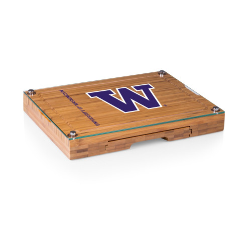 Washington Huskies Concerto Glass Top Cheese Cutting Board & Tools Set, (Bamboo)