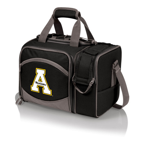 App State Mountaineers Malibu Picnic Basket Cooler, (Black with Gray Accents)