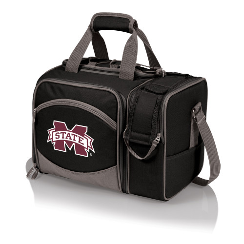 Mississippi State Bulldogs Malibu Picnic Basket Cooler, (Black with Gray Accents)