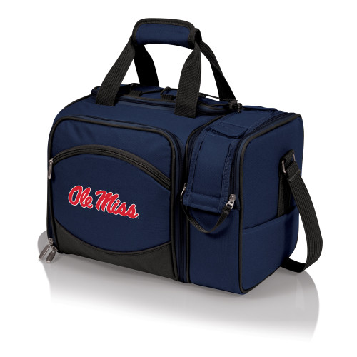 Ole Miss Rebels Malibu Picnic Basket Cooler, (Navy Blue with Black Accents)