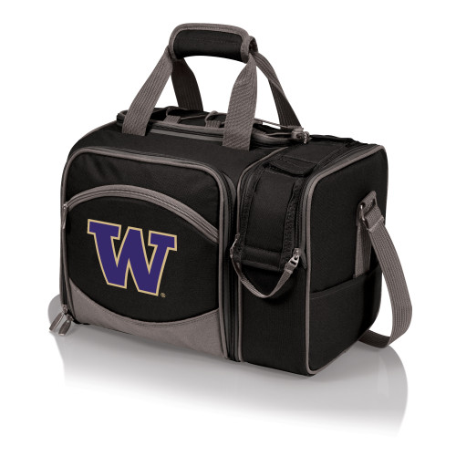 Washington Huskies Malibu Picnic Basket Cooler, (Black with Gray Accents)