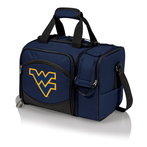 West Virginia Mountaineers Malibu Picnic Basket Cooler, (Navy Blue with Black Accents)