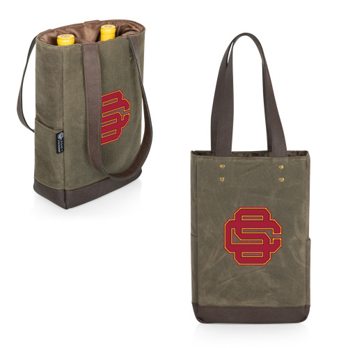 USC Trojans Alternate 2 Bottle Insulated Wine Cooler Bag, (Khaki Green with Beige Accents)