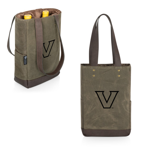 Vanderbilt Commodores 2 Bottle Insulated Wine Cooler Bag, (Khaki Green with Beige Accents)